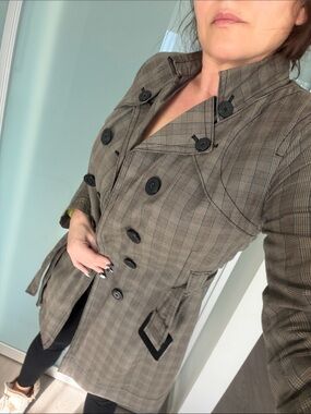Soia & kyo Plaid Trench Coat in Brown & Green